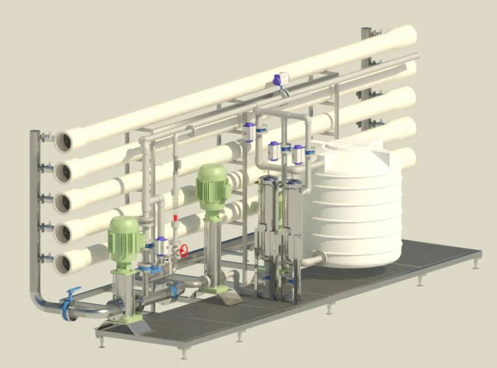 Render 3D do skid industrial